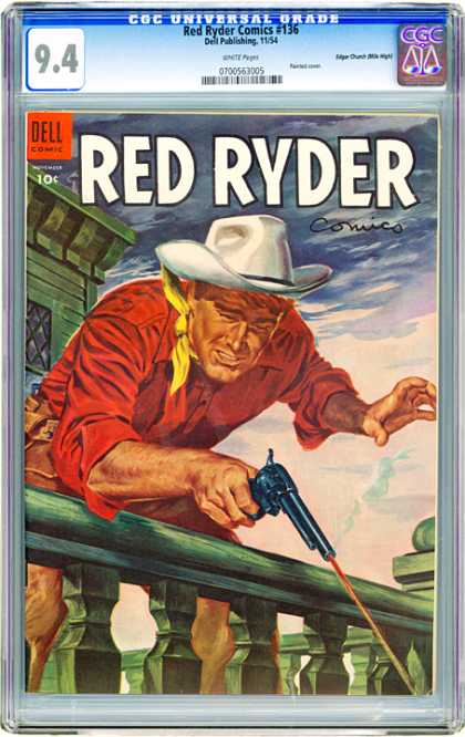 CGC Graded Comics - Red Ryder Comics #136 (CGC) - Red Ryder - Pistol - Yellow Scarf - Red Shirt - White Hat