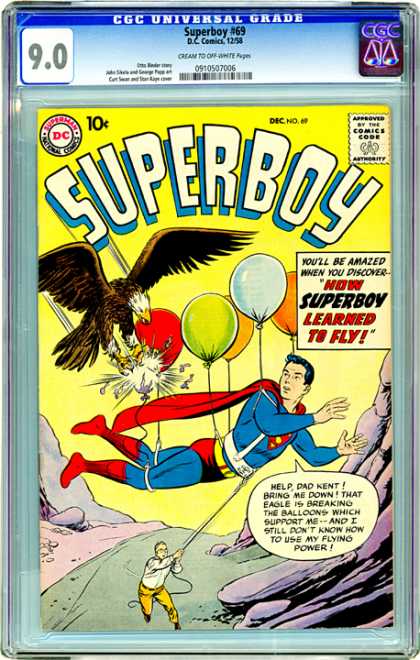 CGC Graded Comics - Superboy #69 (CGC) - Break Balloons - Flying Power - Eagle - Dad Kent - Discover