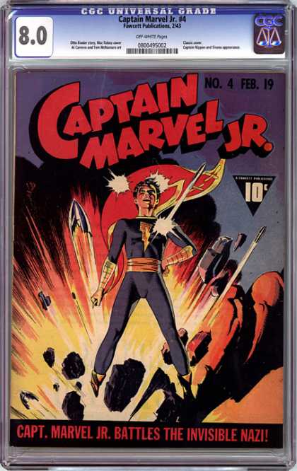 CGC Graded Comics - Captain Marvel Jr. #4 (CGC) - Young Superhero - Captain Marvel Jr - Invisible Nazi - Explosion - Capt Marvel Jr Fights Invisible Nazi