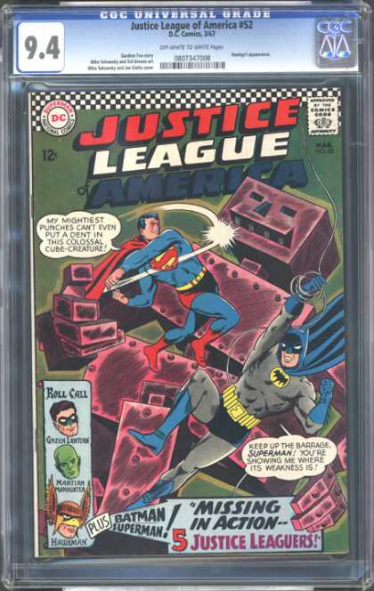 CGC Graded Comics - Justice League of America #52 (CGC) - Superman - Batman - Green Lantern - Punch - Hawkman
