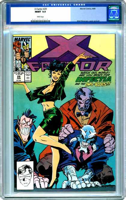 CGC Graded Comics - X-Factor #29 (CGC) - Infectia - Anti-bodies - Puple Face - Green Dress - Marvel