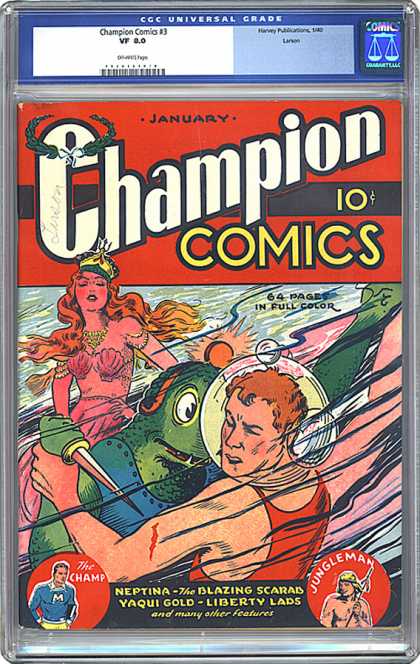 CGC Graded Comics - Champion Comics #3 (CGC) - Champion Comics - Woman - Man - Alien - Battle