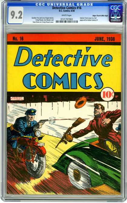 CGC Graded Comics - Detective Comics #16 (CGC) - Policeman - Motorbike - Pistol - Bad Guy - Rifle
