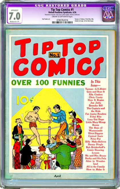 CGC Graded Comics - Tip Top Comics #1 (CGC) - Cgc Hologram - Ring - Boxers - Funnies - Dime