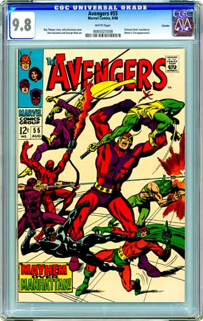 CGC Graded Comics - Avengers #55 (CGC) - Mayhem Over Manhattan - The Avengers - Arrows - Explosion - Green Cape