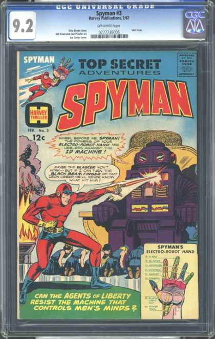 CGC Graded Comics - Spyman #3 (CGC) - Spyman - Id Machine - Electro-robot Hand - Agents Of Liberty - Black Beam Finger