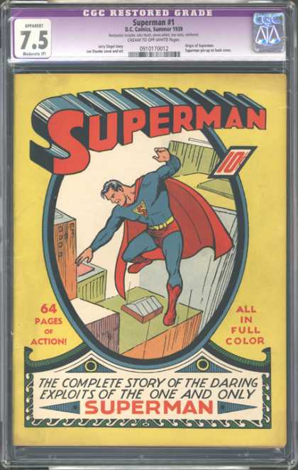 CGC Graded Comics - Superman #1 (CGC) - Classic Comic - Block Lettering - 64 Pages - Full Color Action - Complete First Issue