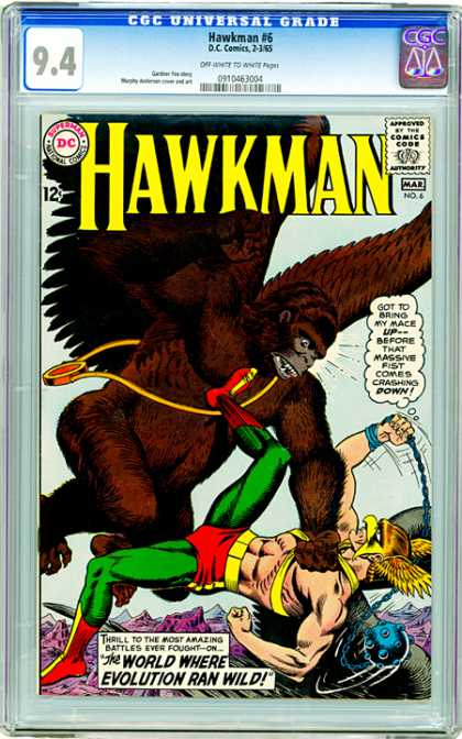 CGC Graded Comics - Hawkman #6 (CGC) - Hawkman - World Where Evolution Ran Wild - Go To Bring My Mace Upbefore That Massive Fist Comes Crashens Down - The Hawkman And Crashens Are Fighting Each Other - The Cover Says The Hawkman Is Power Full