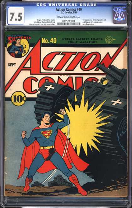 CGC Graded Comics - Action Comics #40 (CGC) - Tanker - Super Man - Grass - Bullet - Hit