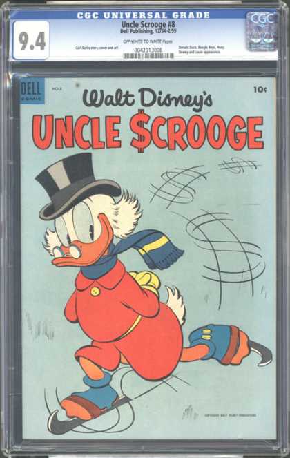 CGC Graded Comics - Uncle Scrooge #8 (CGC) - Top Hat - Duck - Scarf - Glasses - Skates