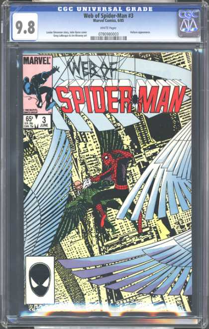 CGC Graded Comics - Web of Spider-Man #3 (CGC) - Wings - Spider - Buildings - Spider Webs - 98