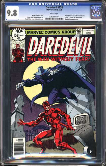 CGC Graded Comics - Daredevil #158 (CGC) - Superhero - Caped Villain - Gravestone - Stone Cross On Pedestal - Full Moon