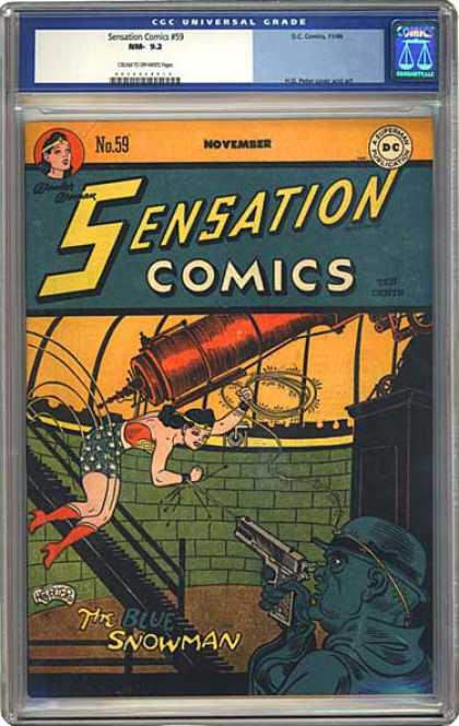 CGC Graded Comics - Sensation Comics #59 (CGC) - Wonder Woman - Gun - Lasso - Bracelets - Wall