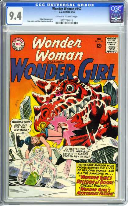 CGC Graded Comics - Wonder Woman #152 (CGC) - Dc Comics - Ice-bird - Superhero - Mer-boy - 152
