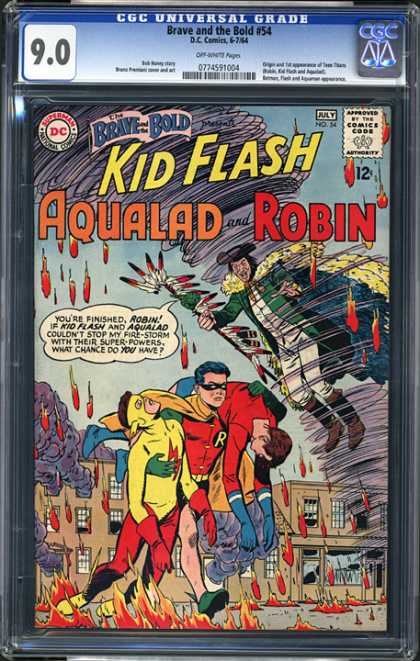 CGC Graded Comics - Brave and the Bold #54 (CGC) - Kid Flash - Aqualad - Robin - Brave And The Bold - Fire