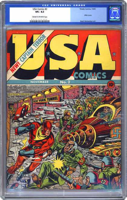 CGC Graded Comics - USA Comics #2 (CGC) - Usa Comics - Superhero - Soldier - Vork Tunnel - Machinegun