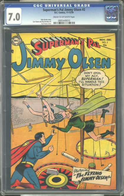 CGC Graded Comics - Superman's Pal Jimmy Olsen #2 (CGC) - The Flying Jimmy Olsen - Circus - Falling Lady - Superhero - Green Cape