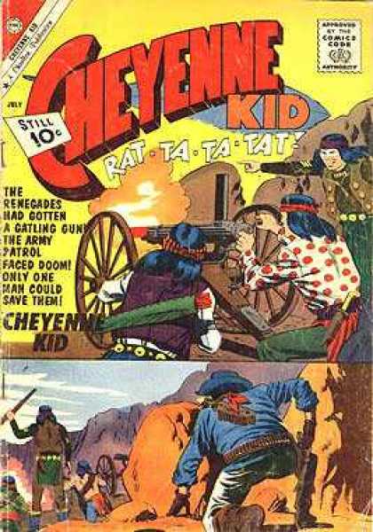 Cheyenne Kid 29 - Approved By The Comics Code - Man - Machine Gun - Cowboy - Indian