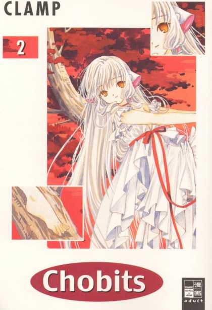 Chobits 2 - Clamp - Girl With White Hair - White Ribon With Pink Inside - White Dress With Red Waist Tie - Tree Branch