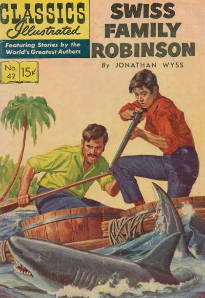 Classics Illustrated - Swiss Family Robinson - Jonathan Wyss - Swiss Family Robinson - Stories By The Worlds Greatest Authors - Palm Tree - Shark