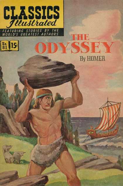 Classics Illustrated - The Odyssey - Boulder - Cyclops - Viking Ship - Animals - Water