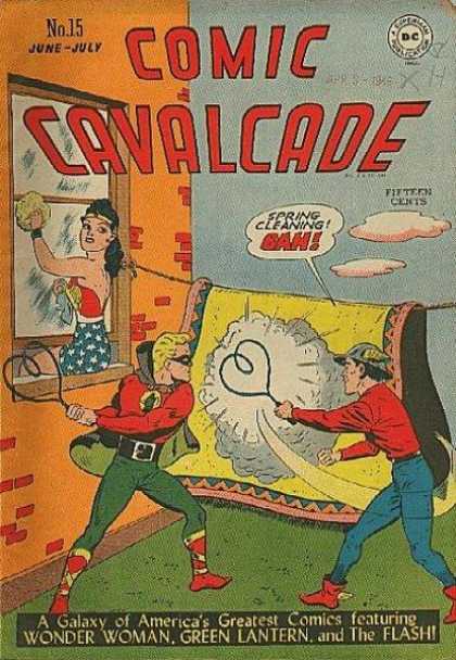 Comic Cavalcade 15 - Wonder Woman - Green Lantern - Flash - Spring Cleaning - Beating A Rug