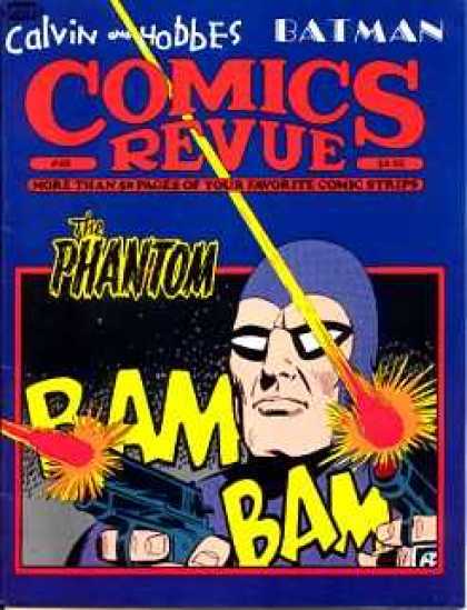 Comics Revue 48 - Man Pointing Gun - Laser Guns - The Phantom - Shooting Lasers At Night - Glasses And Purple Uniform