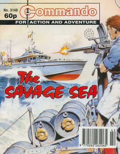 Commando 3148 - For Action And Adventure - Boat - The Savage Sea - Michinegun - Man