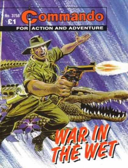 Commando 3758 - For Action And Adventure - War In The Wet - Alligator - Gun - Green Hat