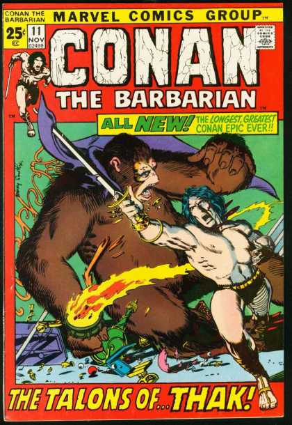 Conan the Barbarian 11 - Marvel Comics Group - Approved By The Comics Code - Sword - Gorilla - All New - Barry Windsor-Smith