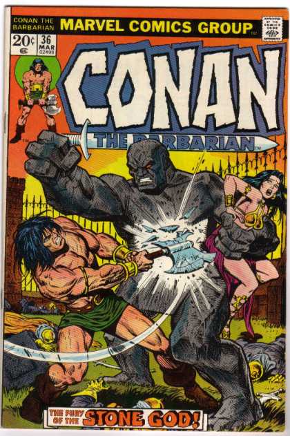 Conan the Barbarian 36 - Marvel Comics Group - The Fury Of The Stone God - Double Battleax - Woman Warrior Captured - Fence