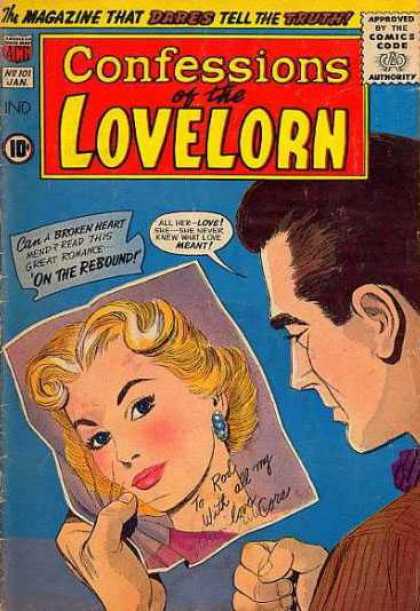 Confessions of the Lovelorn 101 - On The Rebound - Picture - Brown Haired Man - The Magazine That Dares Tell The Truth - Fist