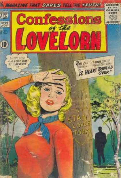 Confessions of the Lovelorn 99 - Woman - Tree - Carving - Stan Loves Toby - A Heart Bowled Over