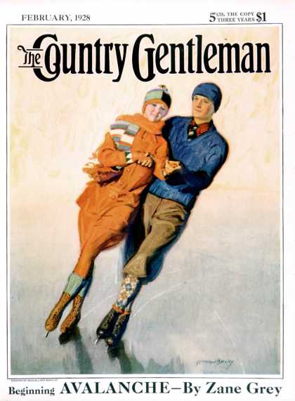 Country Gentleman - 1928-02-01: Skating Couple (McClelland Barclay)