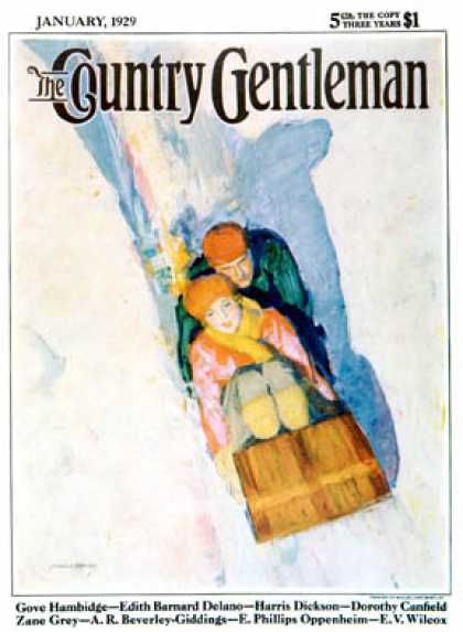 Country Gentleman - 1929-01-01: Couple on Toboggan (McClelland Barclay)
