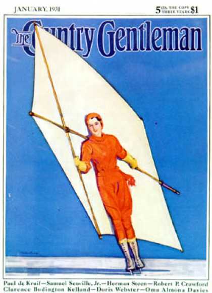 Country Gentleman - 1931-01-01: Ice-Skating Under Sail (McClelland Barclay)