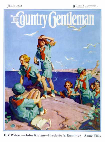 Country Gentleman - 1932-07-01: Girl Scouts at Sea Shore (Frank Bensing)