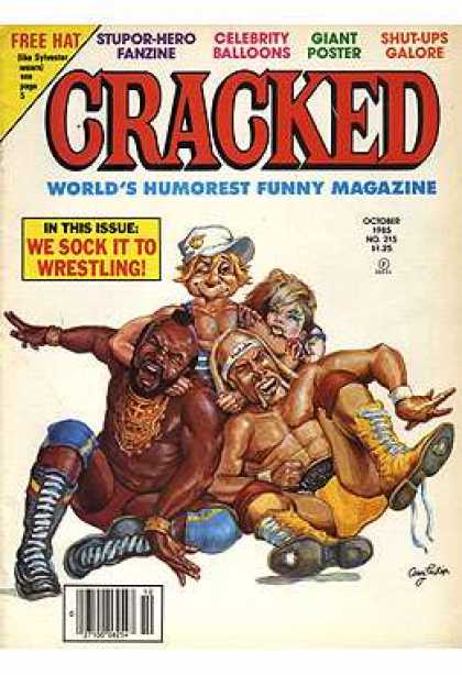 Cracked 215 - Wrestling - Funny Magazine - Free Hat - Giant Poster - October Issue