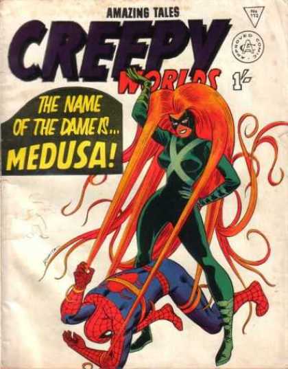 Creepy Worlds 112 - Medusa Versus Spiderman - The Name Of The Dame Is Medusa - She Is A Wonder Woman - Web Slinger - Super Heroes