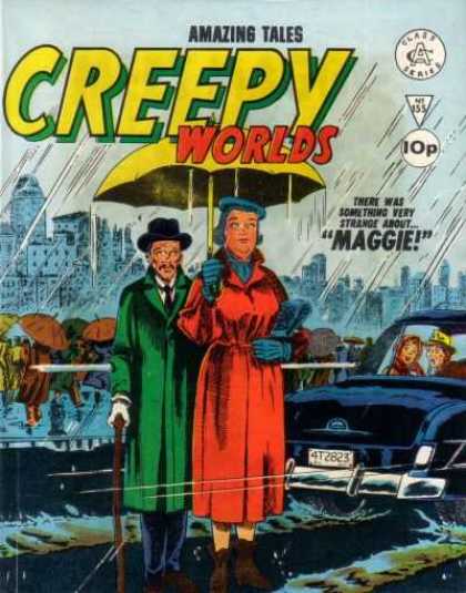 Creepy Worlds 155 - Rain - Car - Umbrellas - Man - Woman