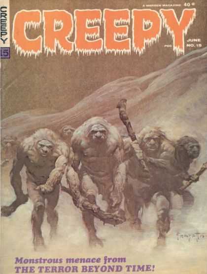 Creepy 15 - Cavemen - Scary - Maces - Hairy - Monstrous Menace From The Terror Beyond Time - Frank Frazetta