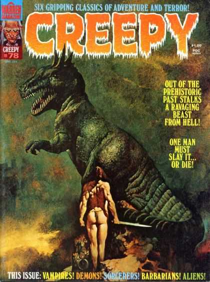 Creepy 78 - Dinosaur - Prehistory - Beast - Sword - Naked Man