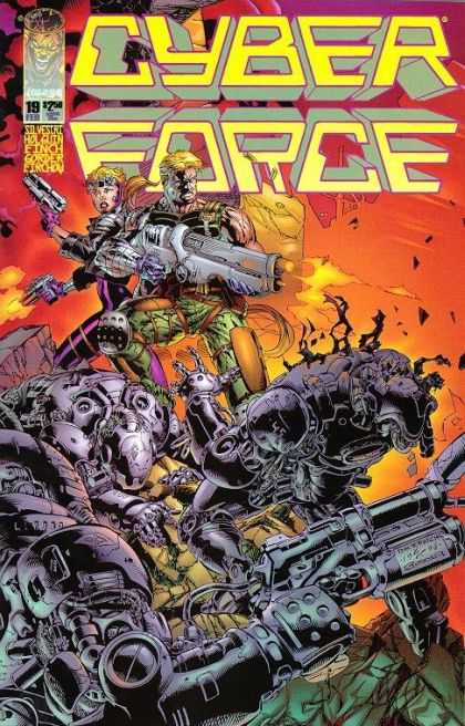Cyberforce 19 - Cyber Force - Cyber Creatures - Man And Woman Fighting - Half Human - Fire - David Finch
