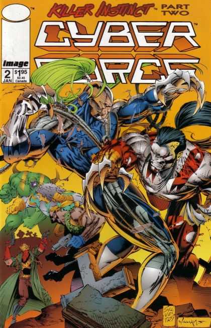 Cyberforce 2 - Killer Instict Part Two - Green Hair - Fight Between Two Powerful Men - Claws - Man With Pistols - Marc Silvestri, Pat Lee