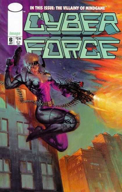 Cyberforce 6 - Gun - Mindgame - Buildings - Flame - Windows - Pat Lee