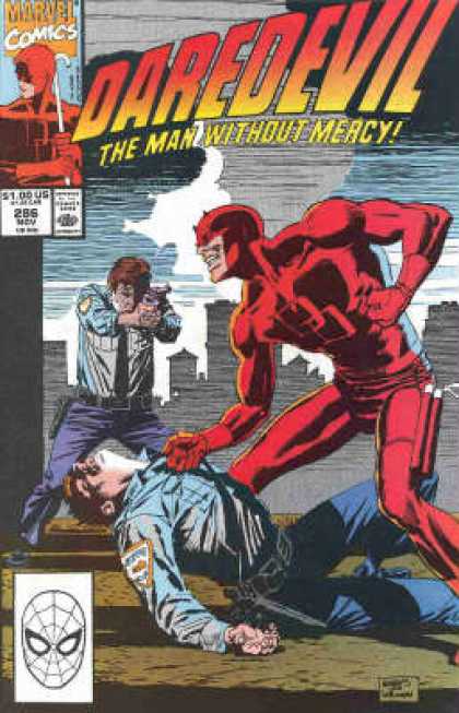 Daredevil 286 - Man Dressed In Red - Man Assaulting Police Officers - Police Officer Down - Officer Aiming Gun At Villain - Red Villain Makes Fist At Police - Al Williamson