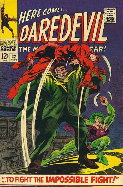 Daredevil 32 - Marvel Comics Group - 32 Sept - Approved By The Comics Code Authority - Here Comes - To Fight The Impossible Fight - Gene Colan