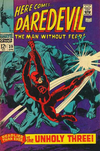 Daredevil 39 - Daredevil - Fearless Man - Deadly - Unholy Three - Red Suit - Gene Colan