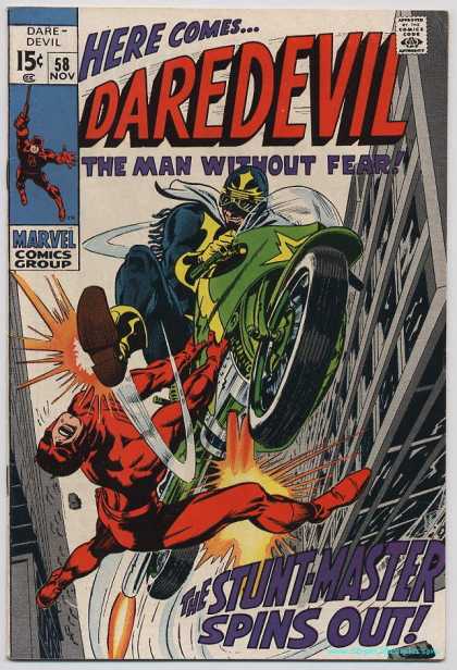 Daredevil 58 - 59 Nov - The Man Without Fear - The Stuntmaster Spins Out - Marvel Comics Group - Motorcycle - Gene Colan