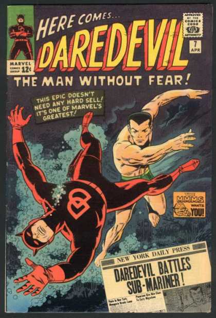 Daredevil 7 - Approved By The Comics Code Authority - Marvel Comics Group - The Man Without Fear - 7 Apr - Daredevil Battles Sub-mariner